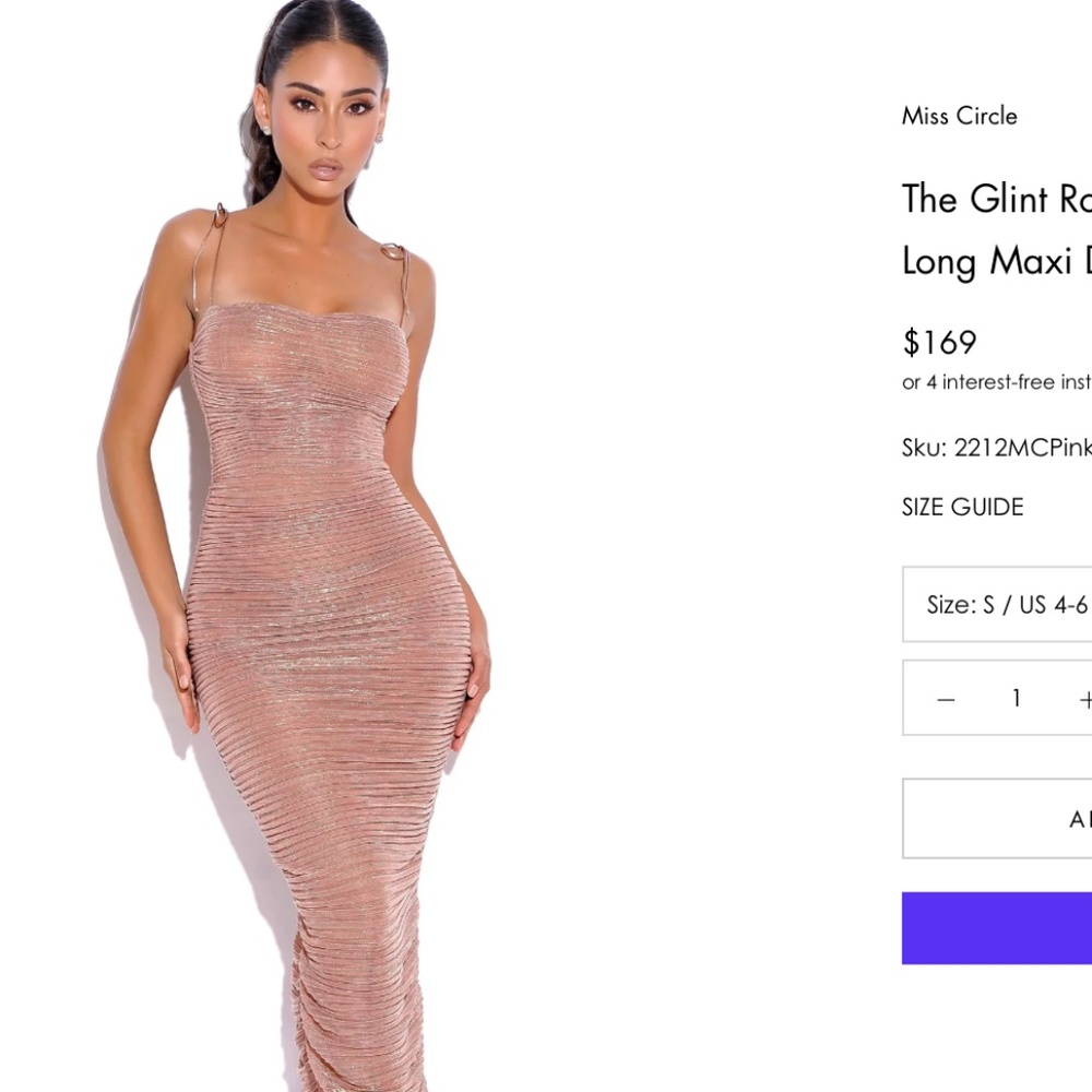 Miss Circle The Glint Rose Gold Ruched Chiffon Long Maxi Dress